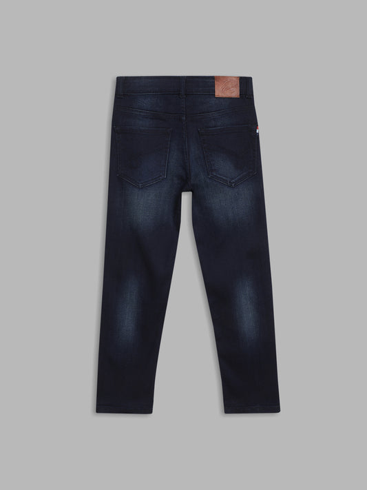 Blue Giraffe Boys Blue Solid Straight Fit Jeans