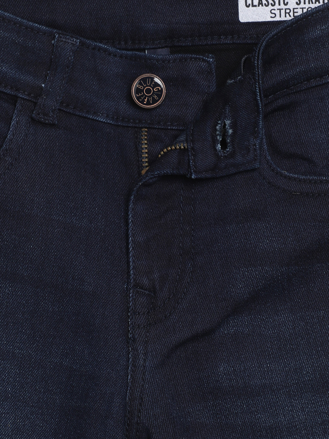 Blue Giraffe Boys Blue Solid Straight Fit Jeans