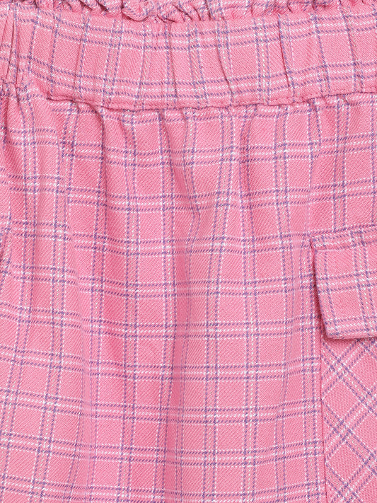 Elle Kids Girls Fuschia Checked Regular Fit Skirt