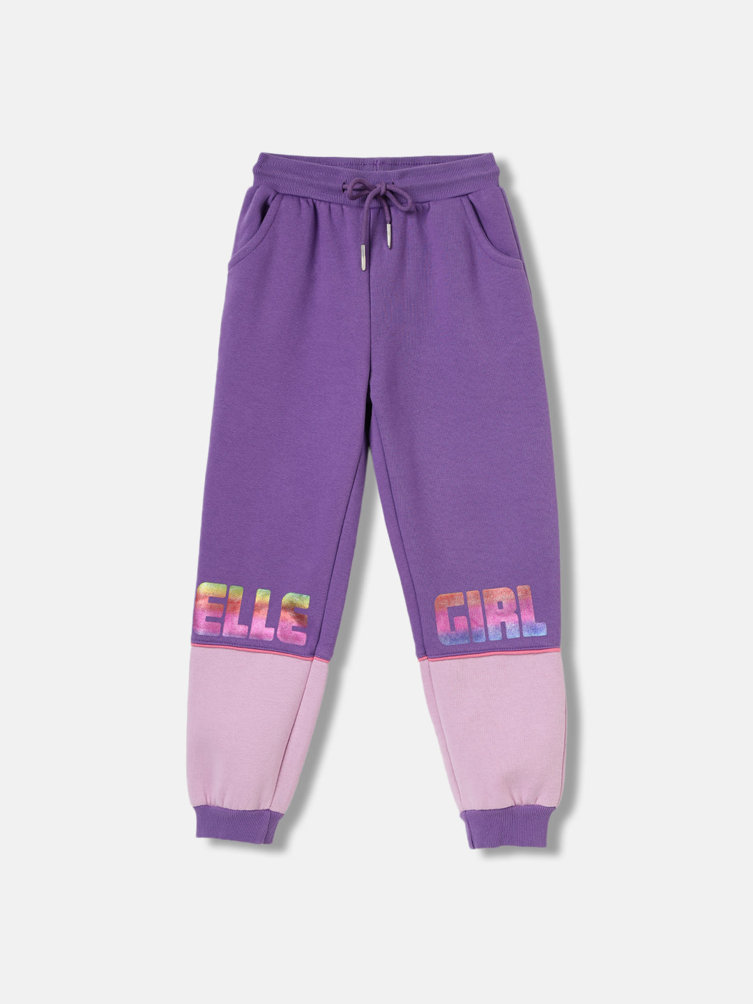 Elle Kids Girls Purple Colour blocked Regular Fit Sweatpant