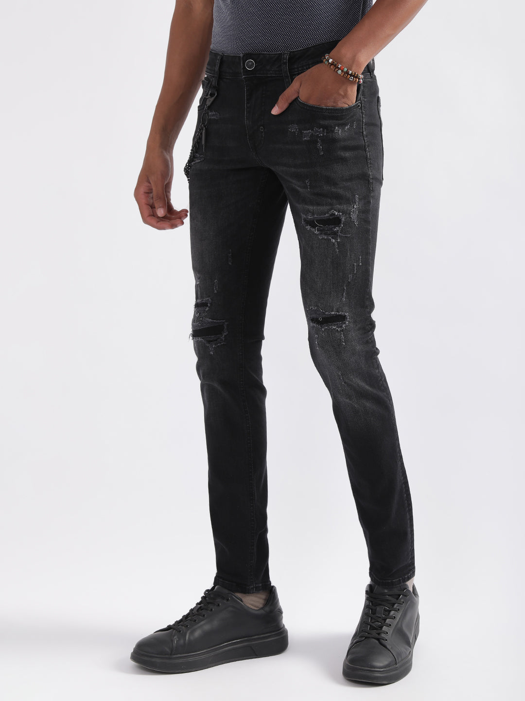 Antony Morato Men Tapered Fit Mildly Distressed Heavy Fade Jeans
