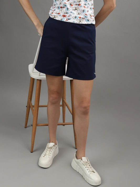 Iconic Women Navy Blue Solid Regular Fit Shorts