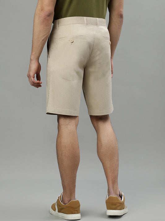 Iconic Men Beige Solid Regular Fit Shorts