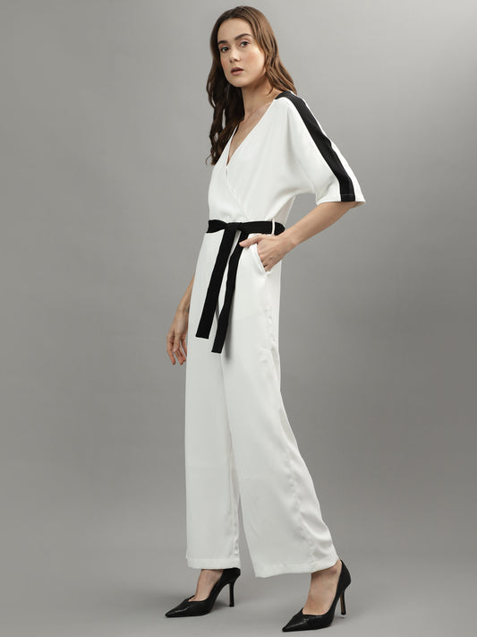 Iconic Women White Solid V Neck Jumpsuit