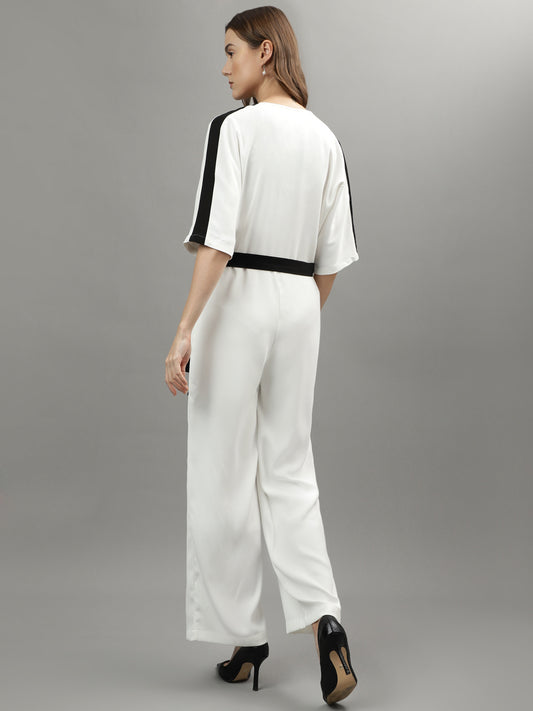 Iconic Women White Solid V Neck Jumpsuit