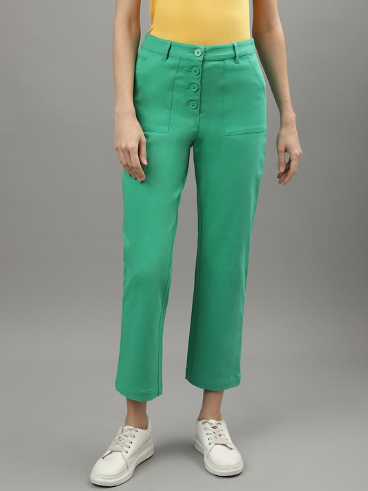 Iconic Women Green Solid Straight Fit Trouser
