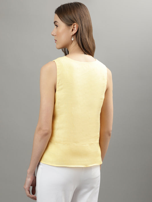 Iconic Women Yellow Solid Round Neck Top