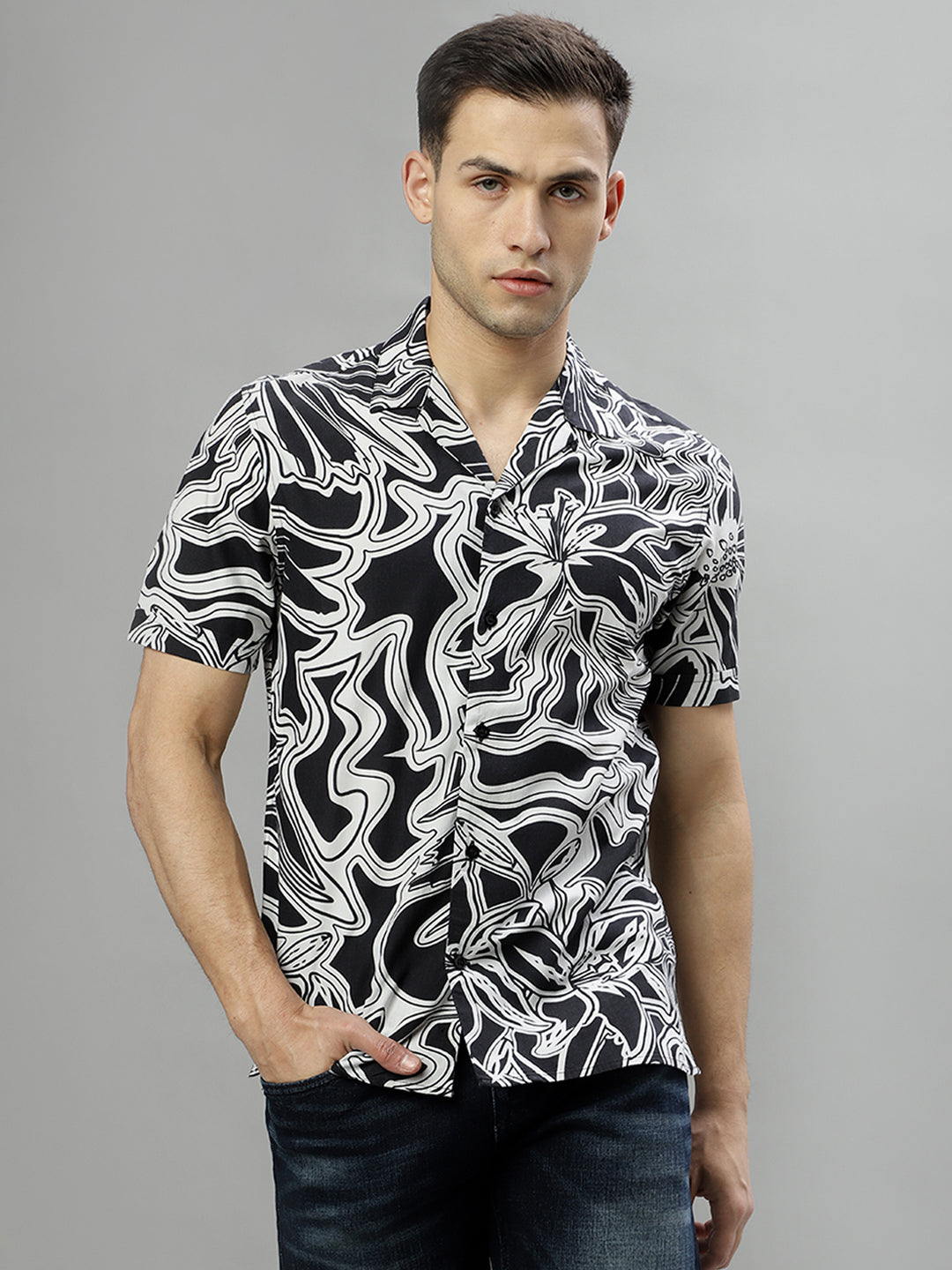Iconic Black Floral Print Regular Fit Shirt