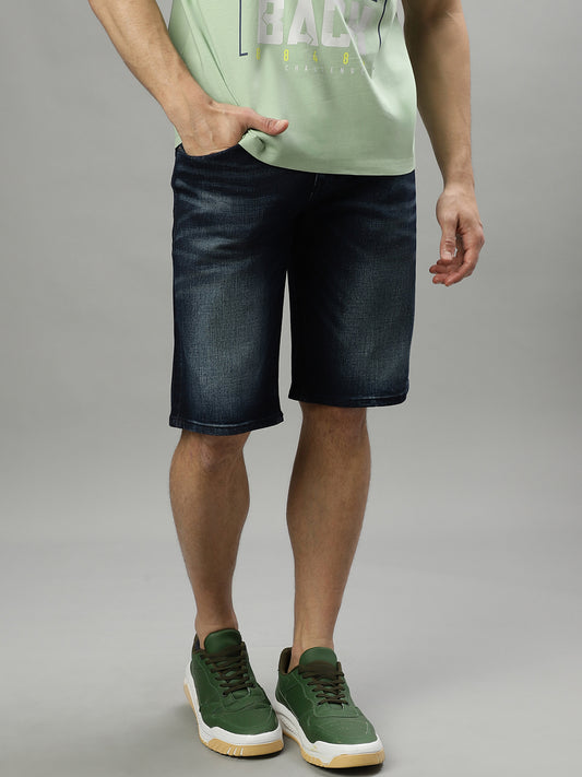 Iconic Men Dark Blue Solid Regular Fit Shorts