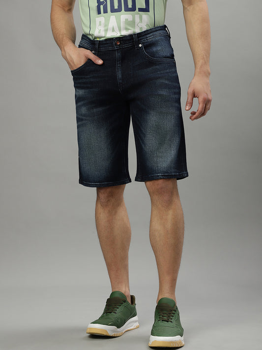 Iconic Men Dark Blue Solid Regular Fit Shorts