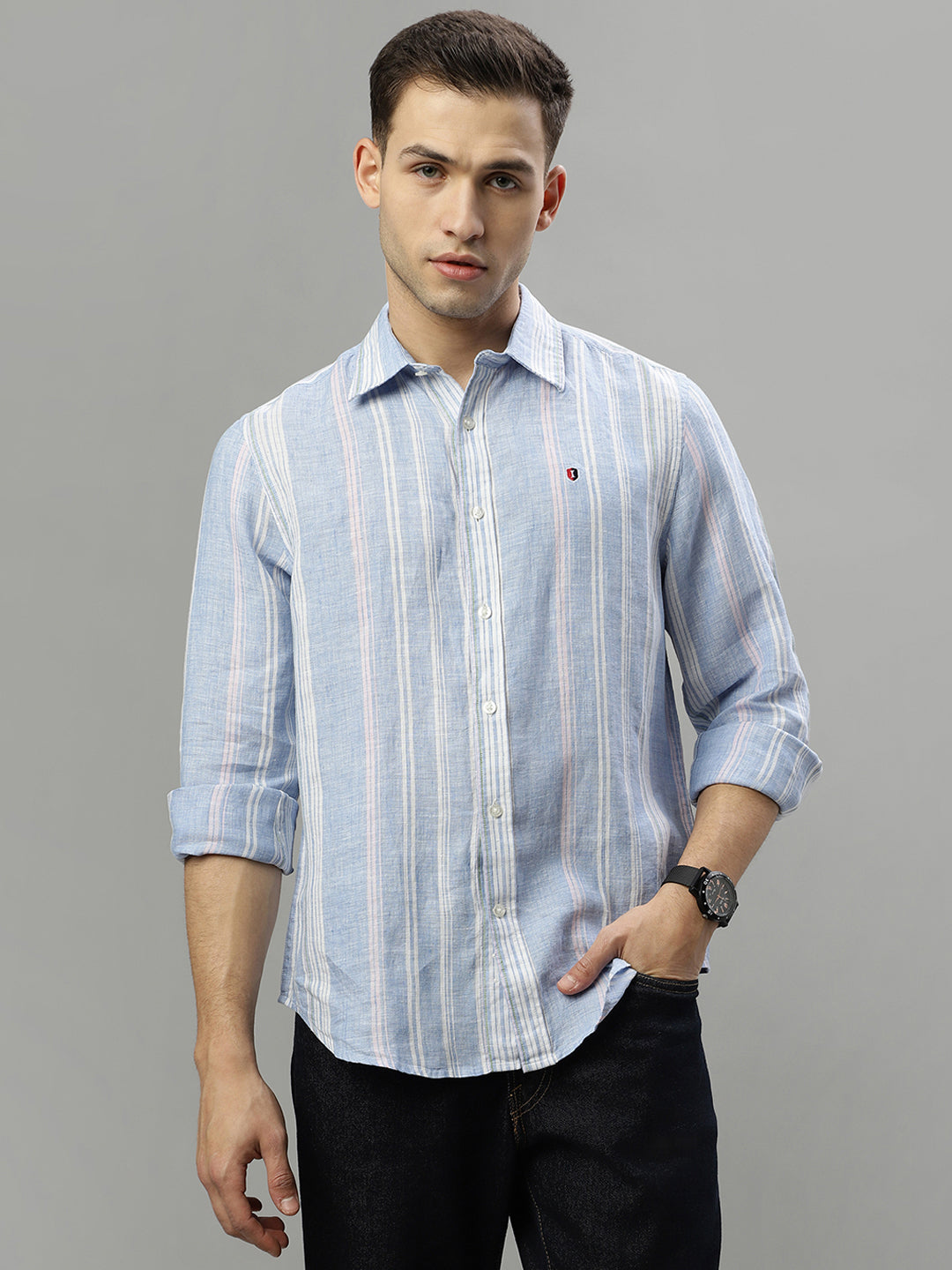 Iconic Blue Fashion Striped Regular Fit Shirt