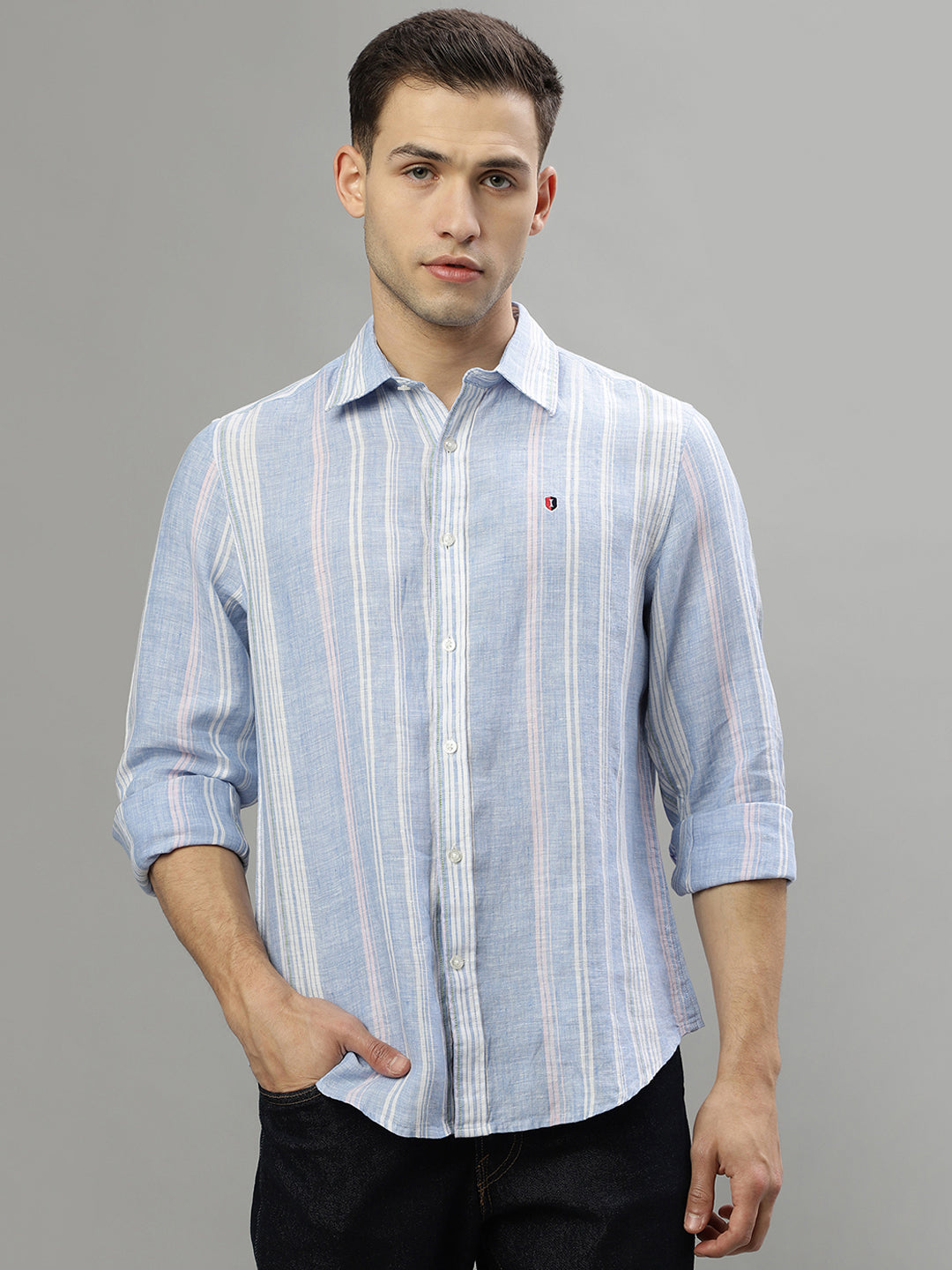 Iconic Blue Fashion Striped Regular Fit Shirt