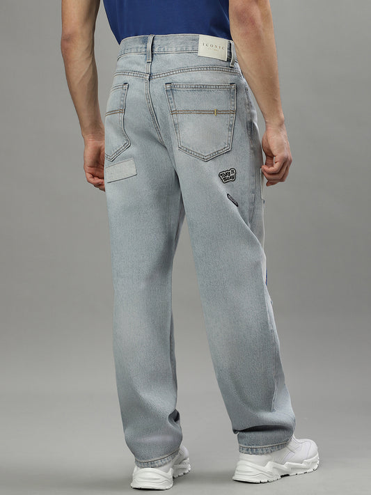Iconic Men Blue Embroidered Relaxed Fit Jeans