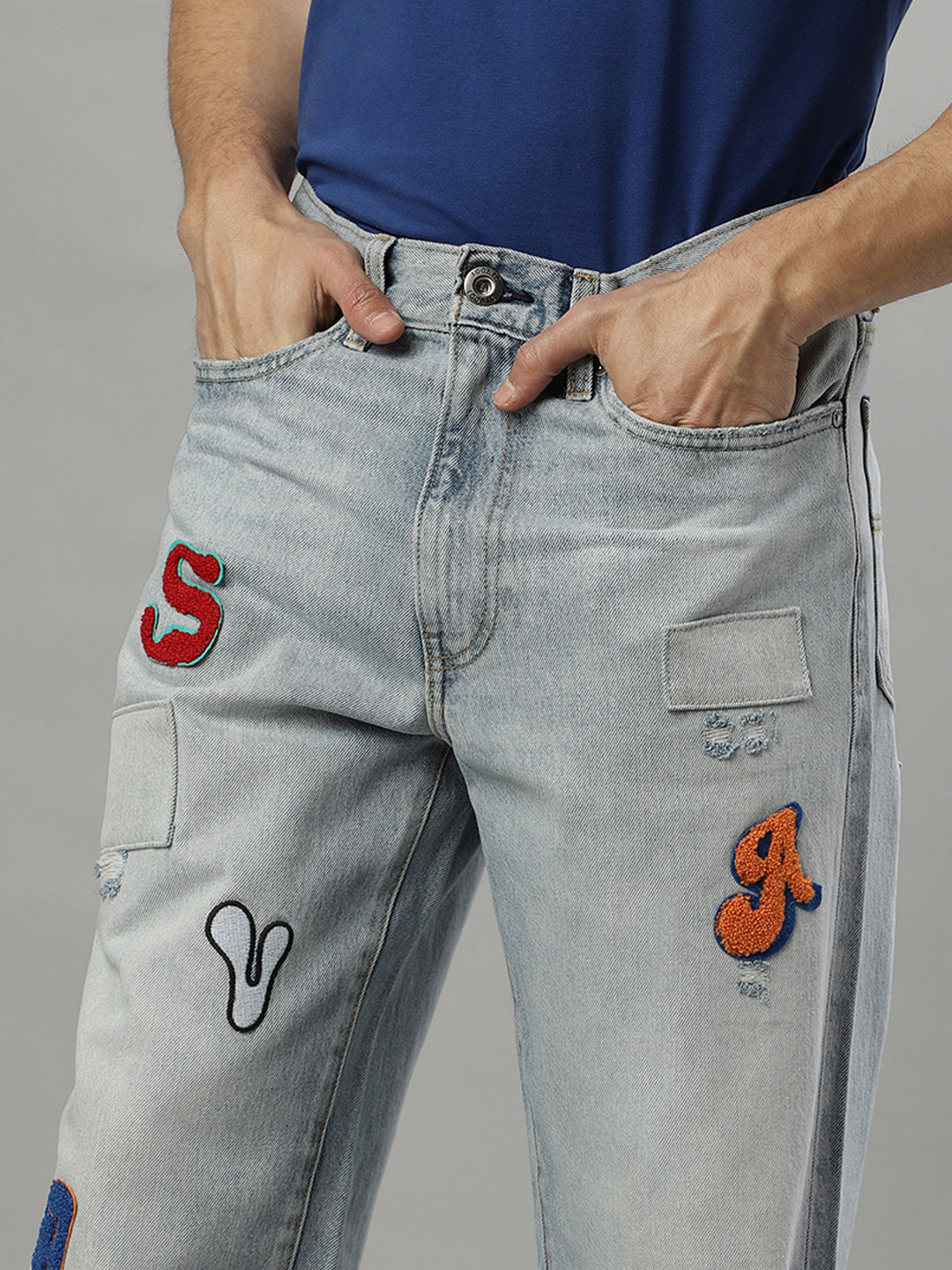 Iconic Men Blue Embroidered Relaxed Fit Jeans