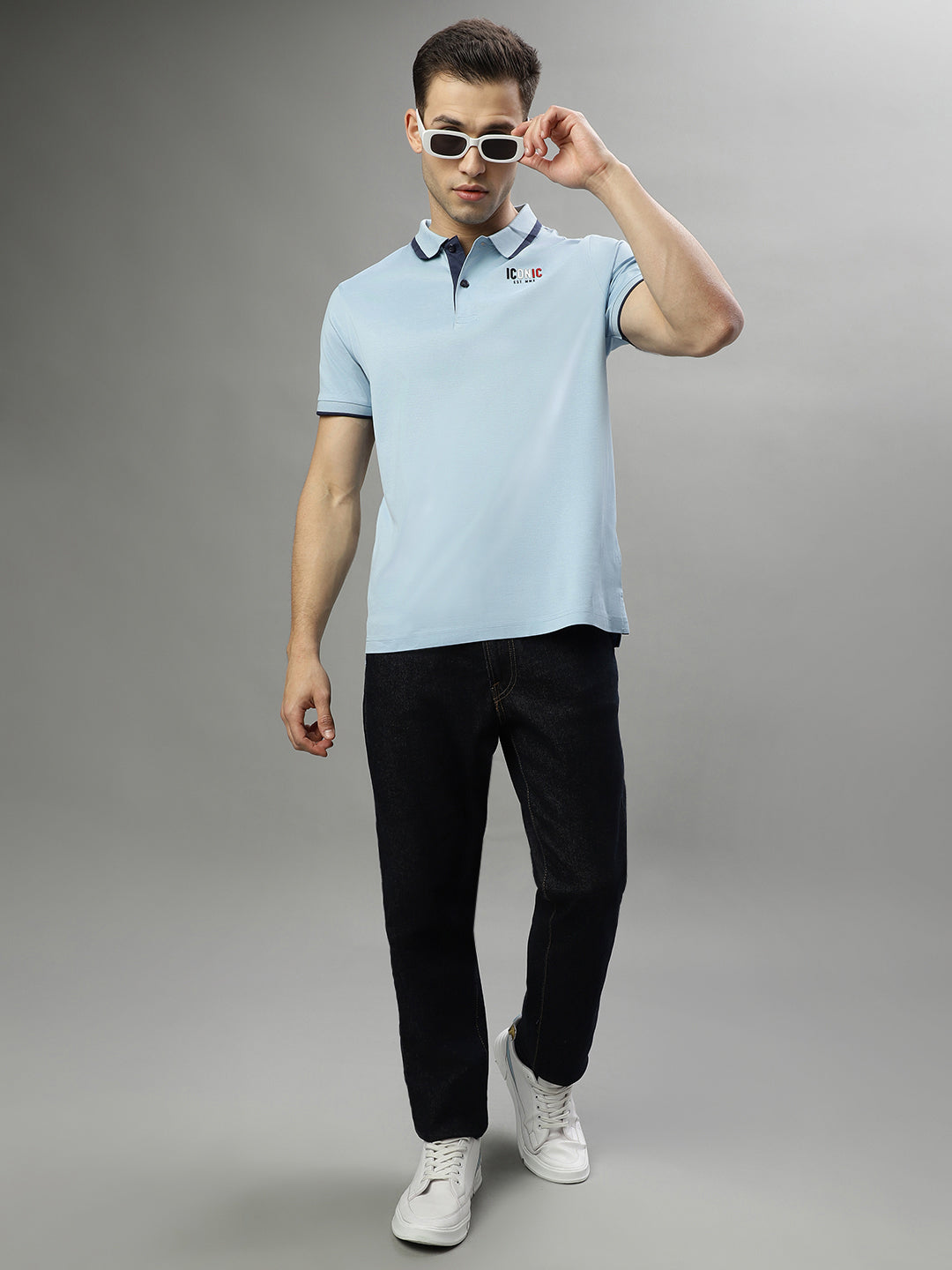 Iconic Sky Blue Logo Regular Fit Polo T-Shirt