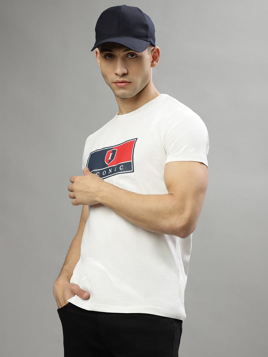 Iconic Men White Crew Neck Tshirt