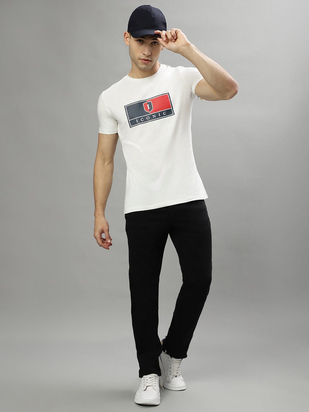 Iconic Men White Crew Neck Tshirt