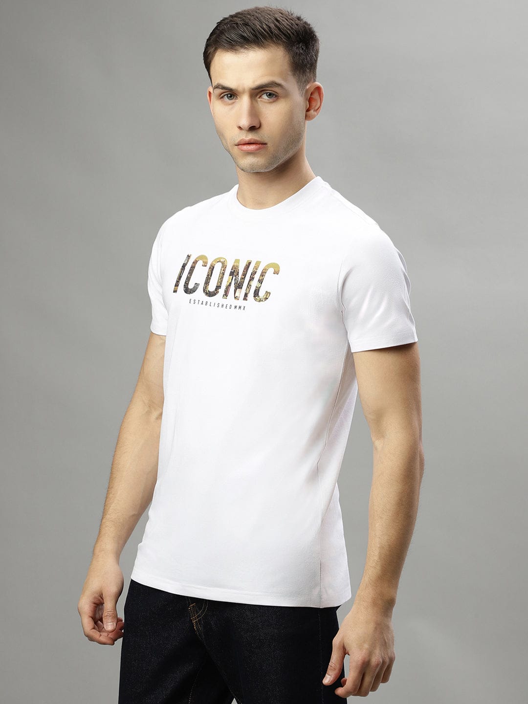 Iconic Men White Crew Neck Tshirt