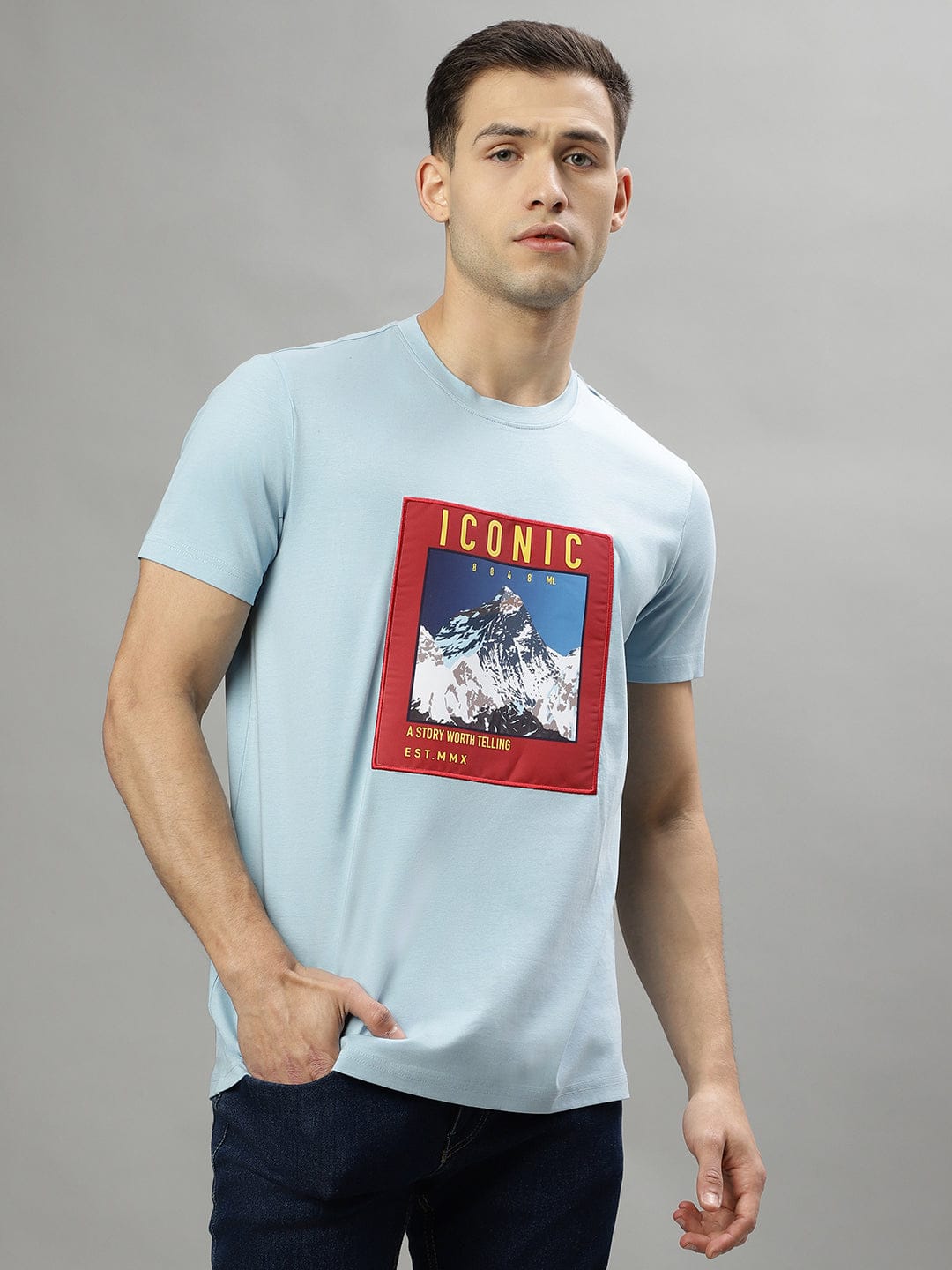 Iconic Men Blue Crew Neck Tshirt