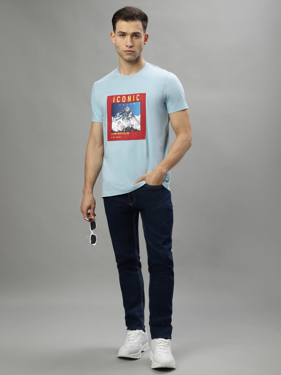 Iconic Men Blue Crew Neck Tshirt