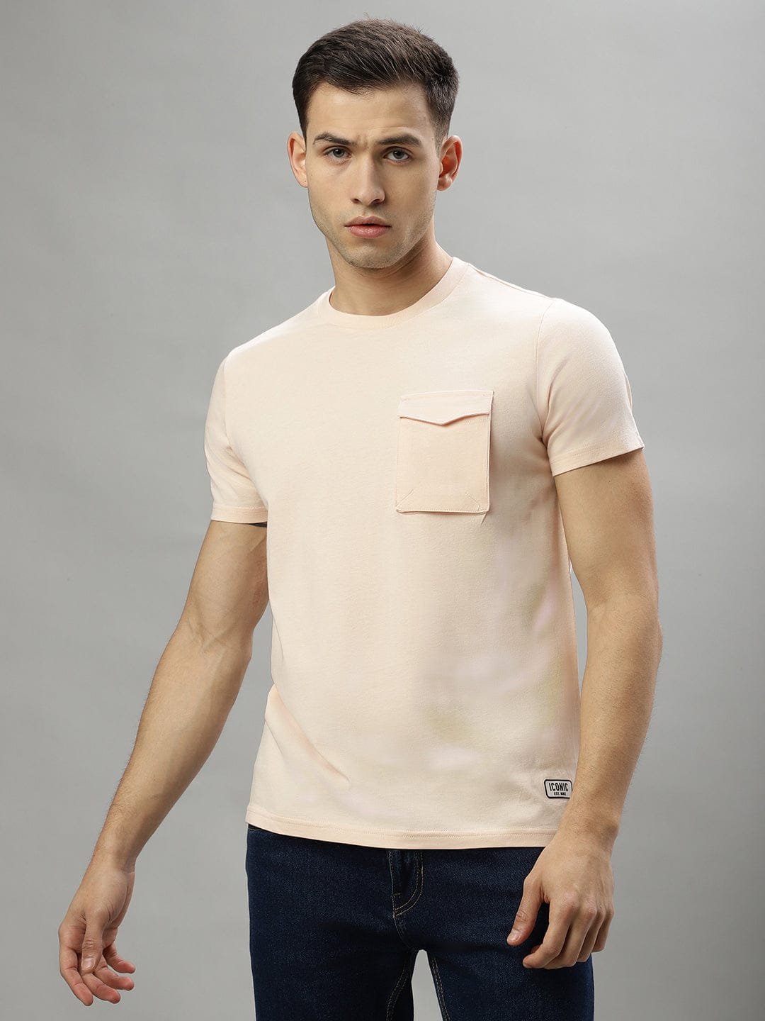 Iconic Men Pink Crew Neck Tshirt