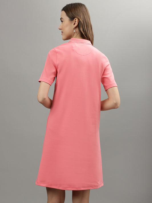 Iconic Women Coral Colour blocked Collar Dress