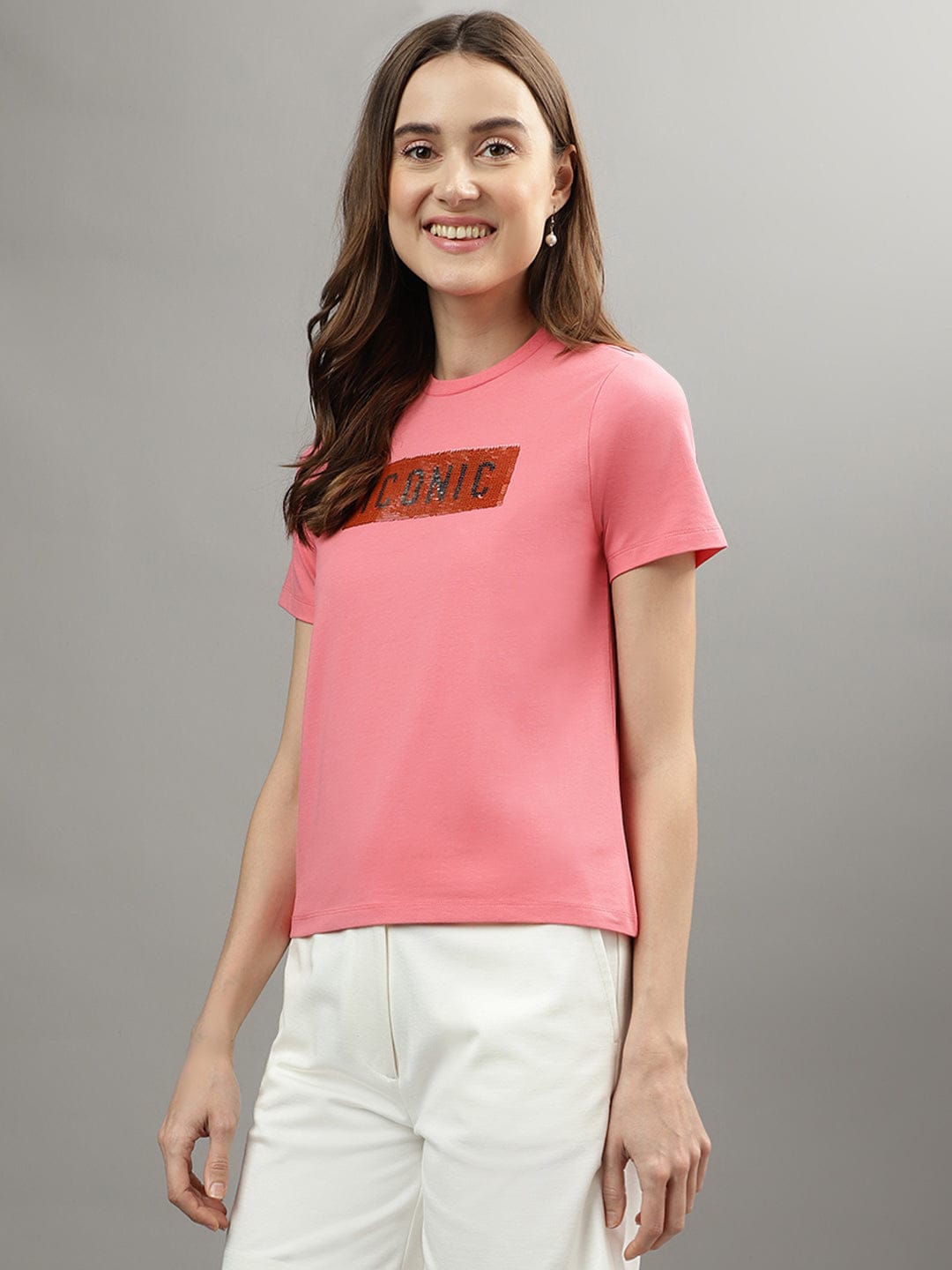 Iconic Women Beige Tshirt