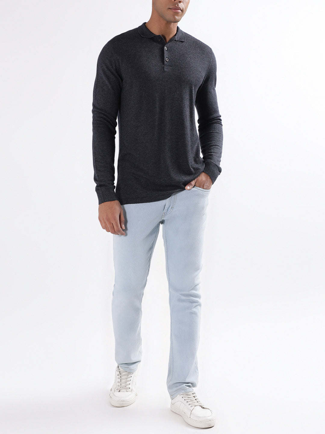 Bruun & Stengade Men Solid Full Sleeves Polo Neck Sweater
