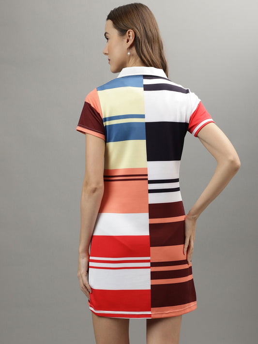 Iconic Women Multi Striped Collar Dress