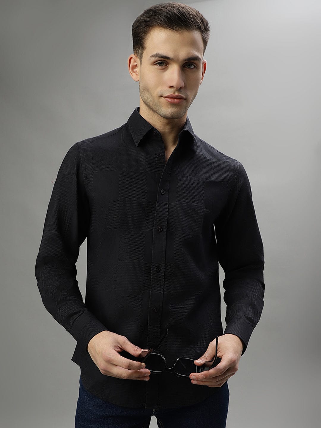 Iconic Men Black Shirt Collar Shirt