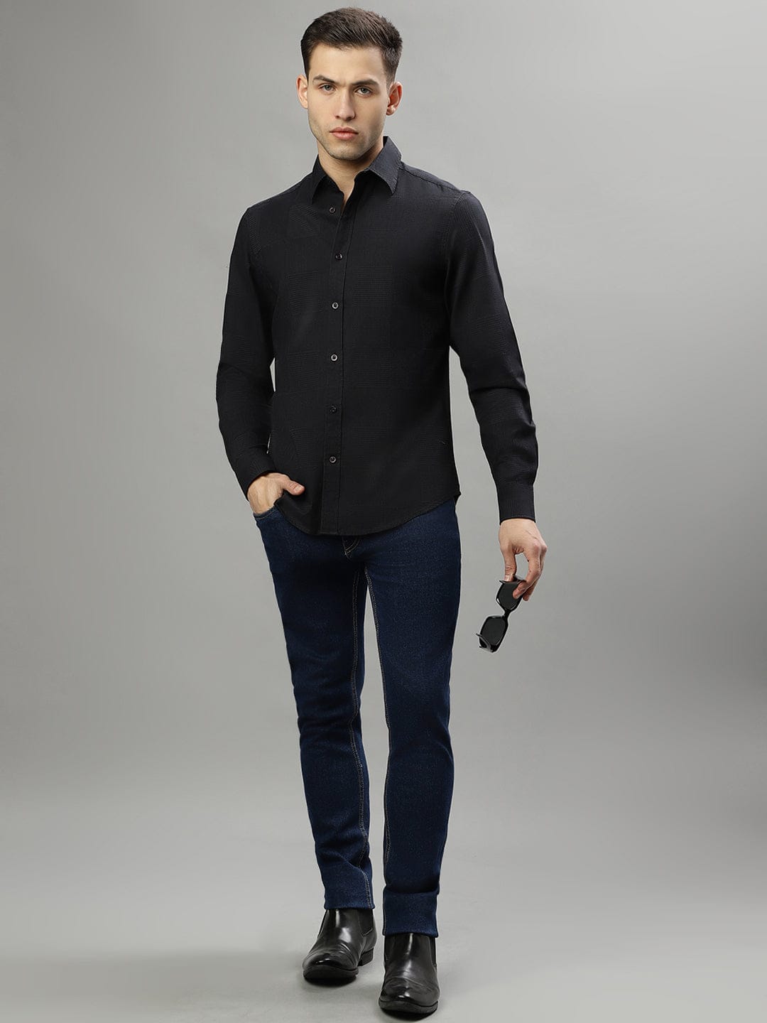 Iconic Men Black Shirt Collar Shirt