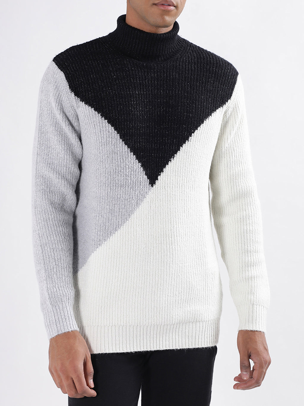 Shop Lindbergh Men Colour Blocked Full Sleeves Turtle Neck Sweater 
