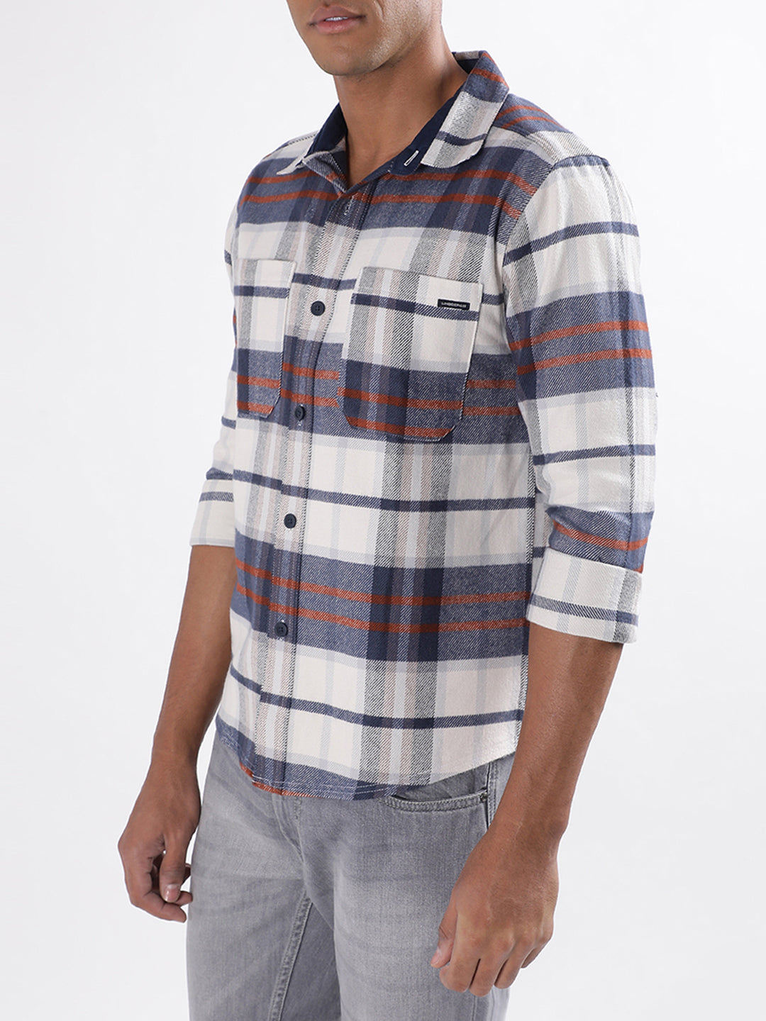 Lindbergh Blue Checked Relaxed Fit Shirt