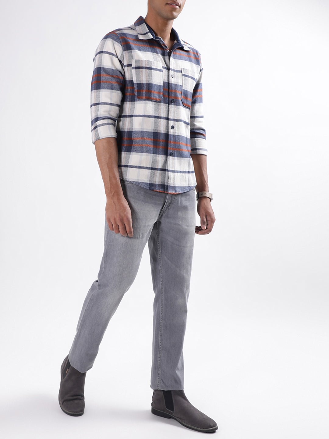 Lindbergh Blue Checked Relaxed Fit Shirt