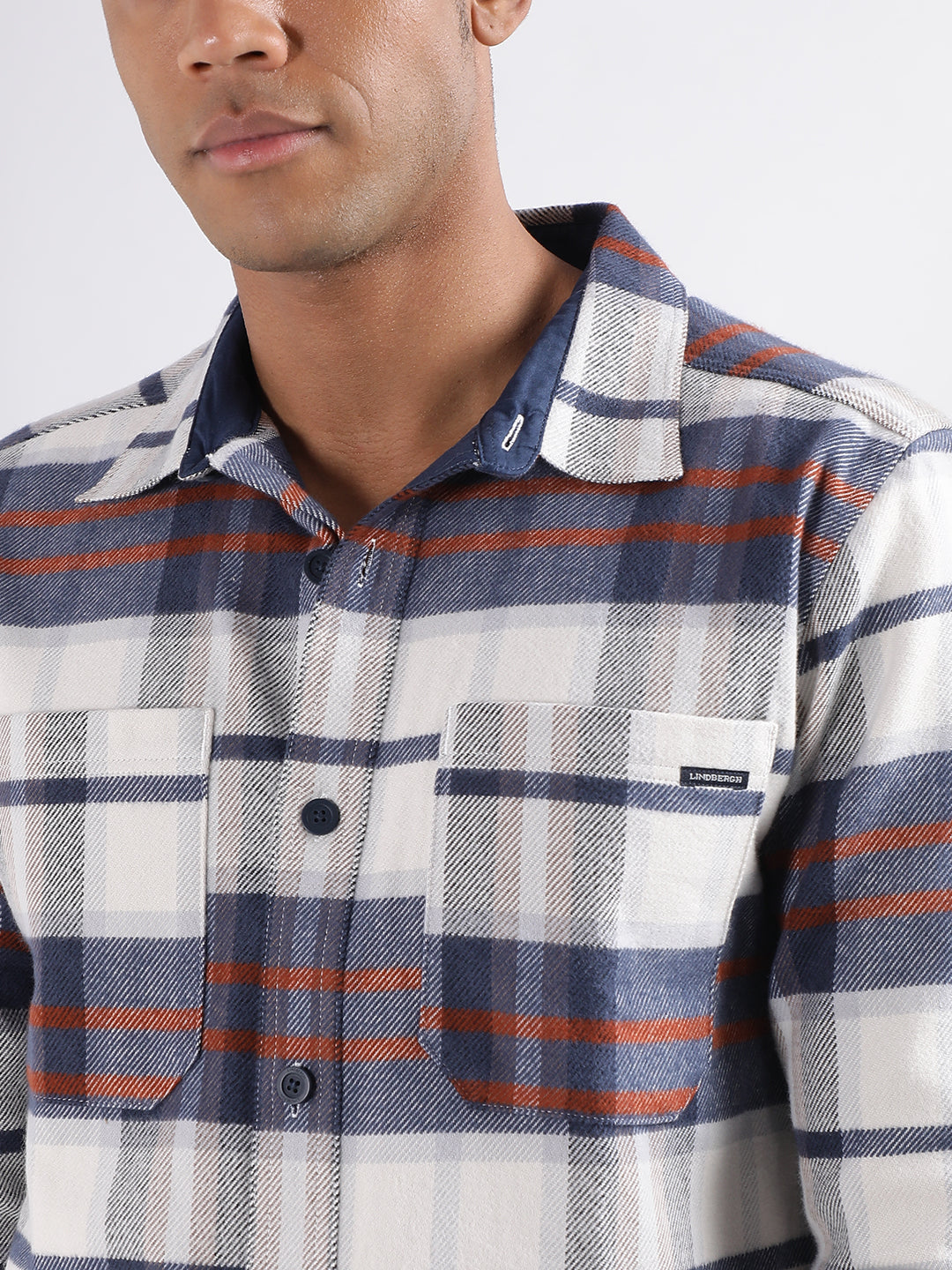 Lindbergh Blue Checked Relaxed Fit Shirt