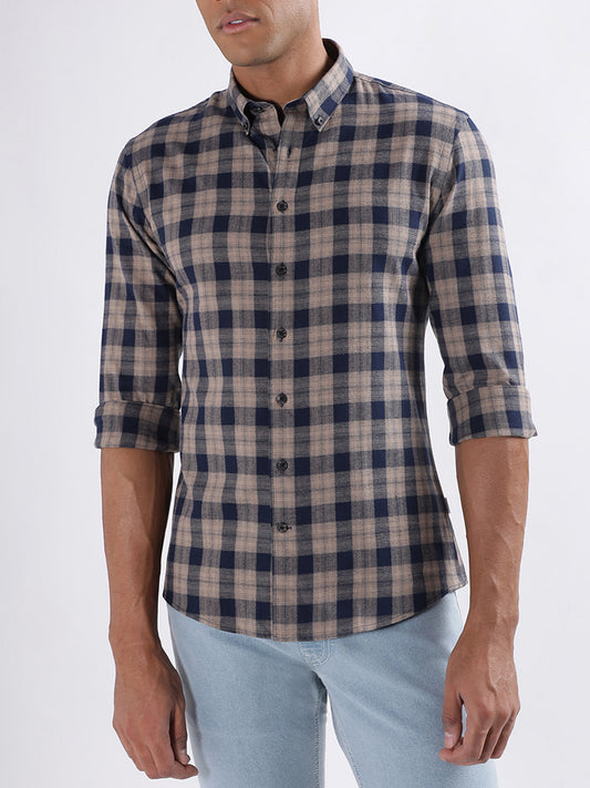 Lindbergh Brown Checked Slim Fit Shirt