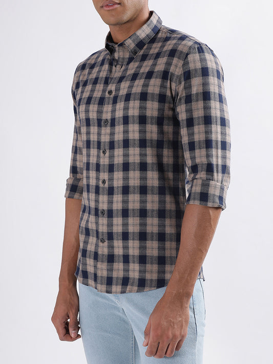 Lindbergh Brown Checked Slim Fit Shirt