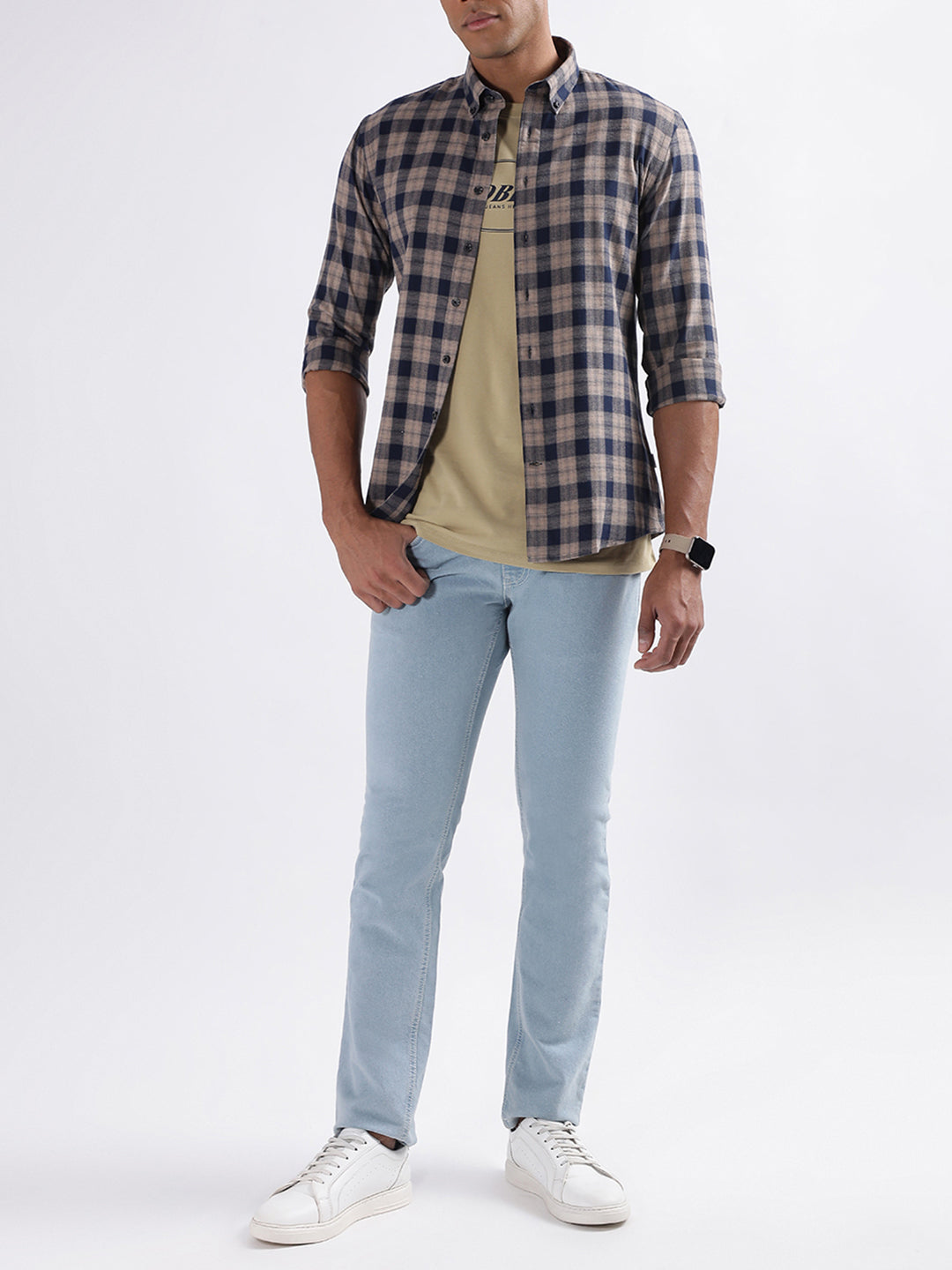 Lindbergh Brown Checked Slim Fit Shirt