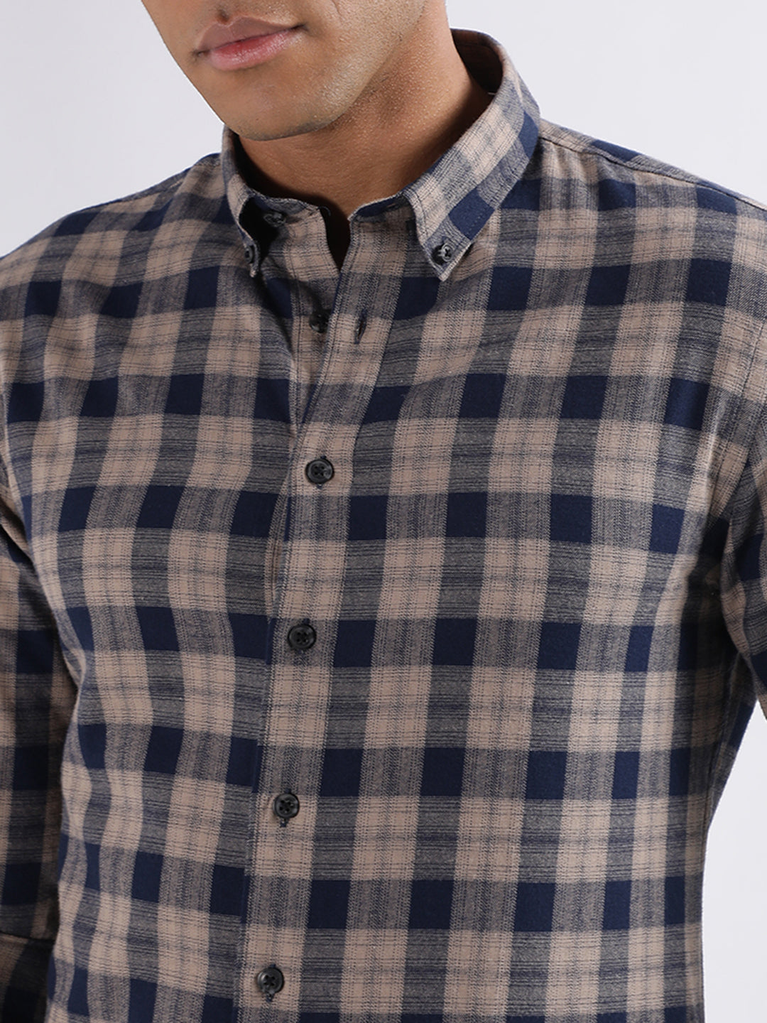 Lindbergh Brown Checked Slim Fit Shirt