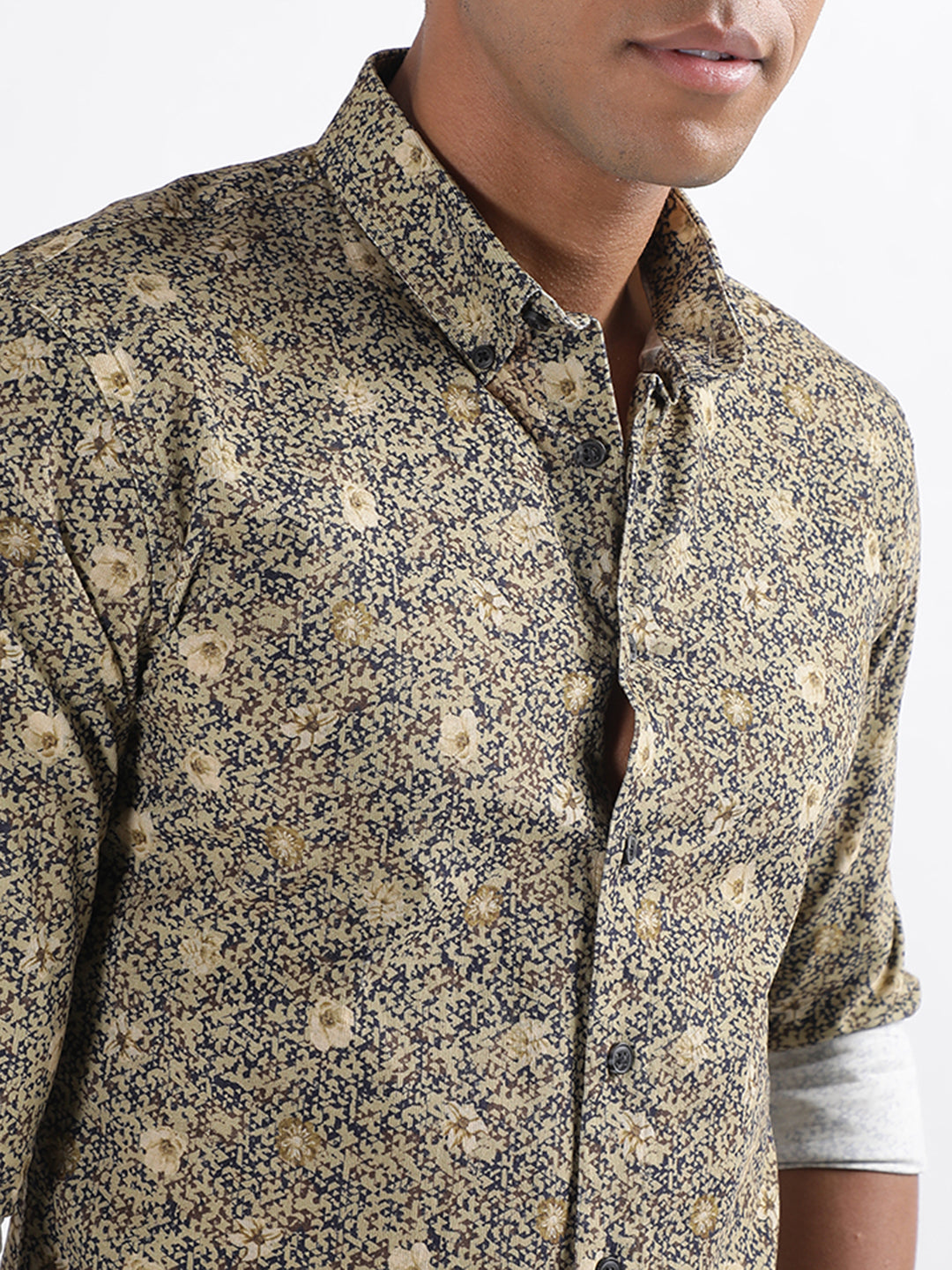 Lindbergh Beige Printed Slim Fit Shirt