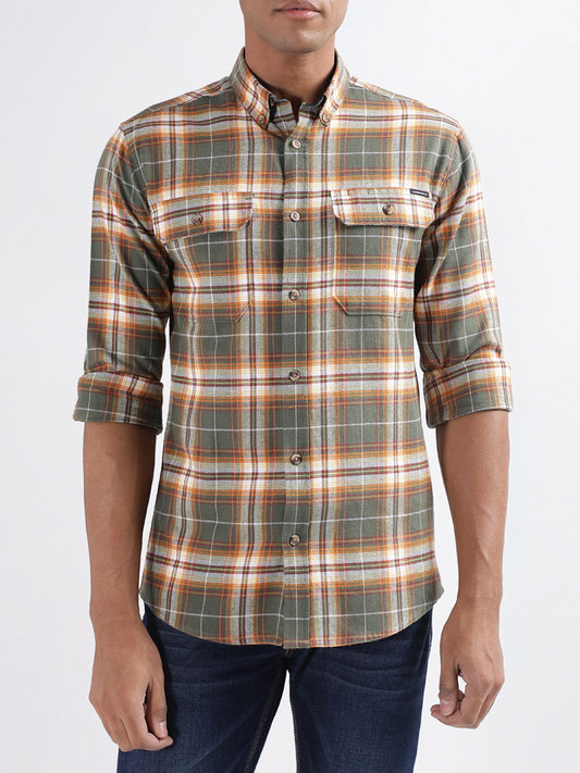 Lindbergh Olive Checked Relaxed Fit Shirt