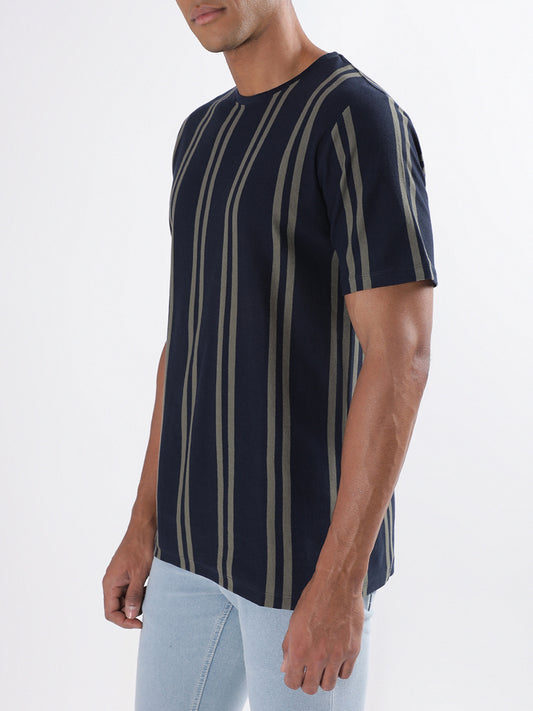 Lindbergh Blue Striped Oversize Fit T-Shirt