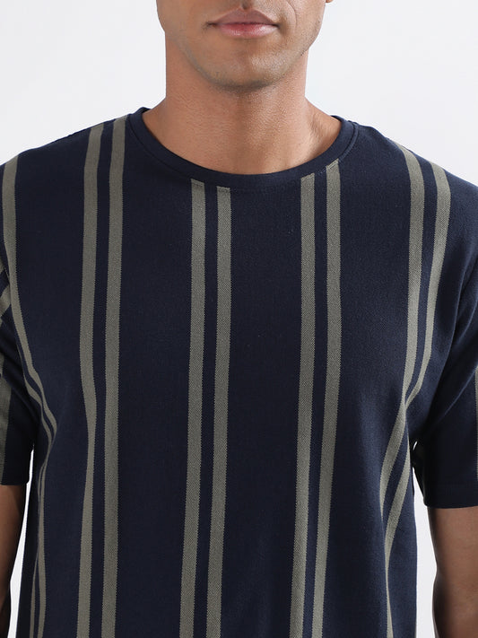 Lindbergh Blue Striped Oversize Fit T-Shirt