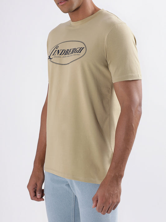 Lindbergh Beige Logo Relaxed Fit T-Shirt