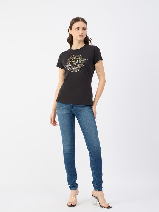 True Religion Women Black Round Neck Tshirt
