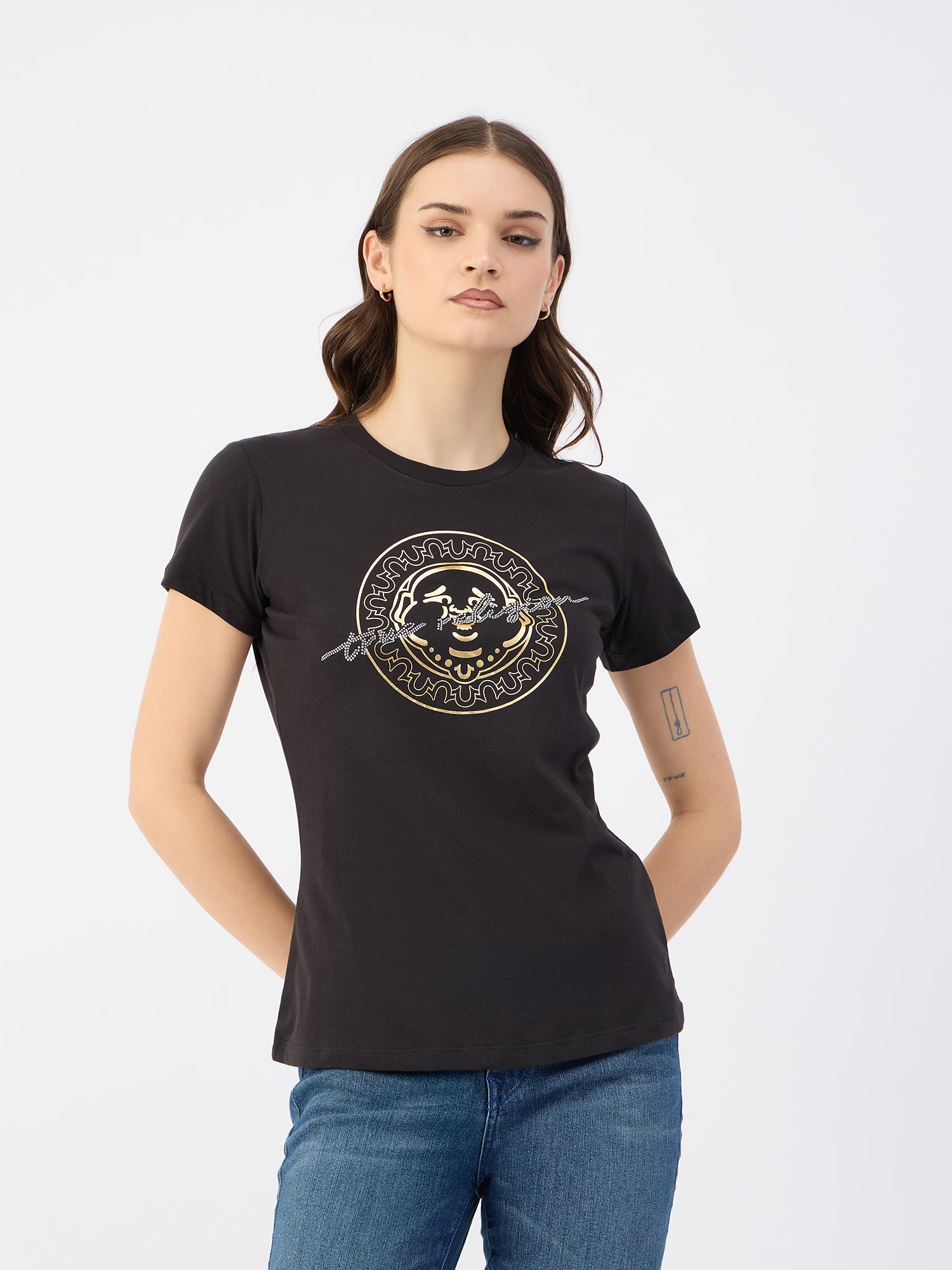 True Religion Women Black Round Neck Tshirt