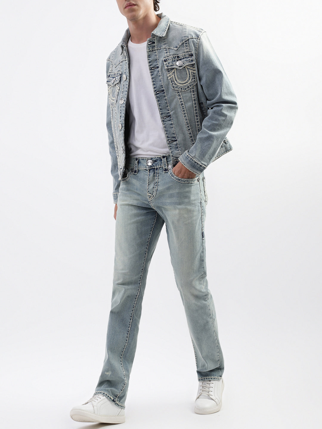 True Religion Men Blue Solid Straight Fit Jeans