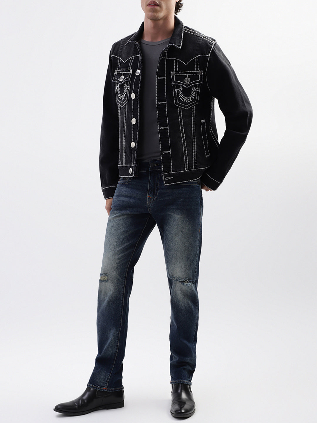 True Religion Men Blue Solid Slim Fit Jeans