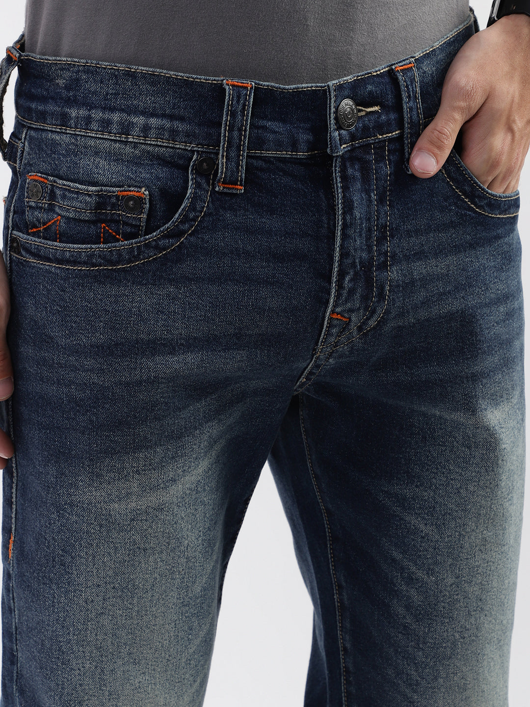 True Religion Men Blue Solid Slim Fit Jeans
