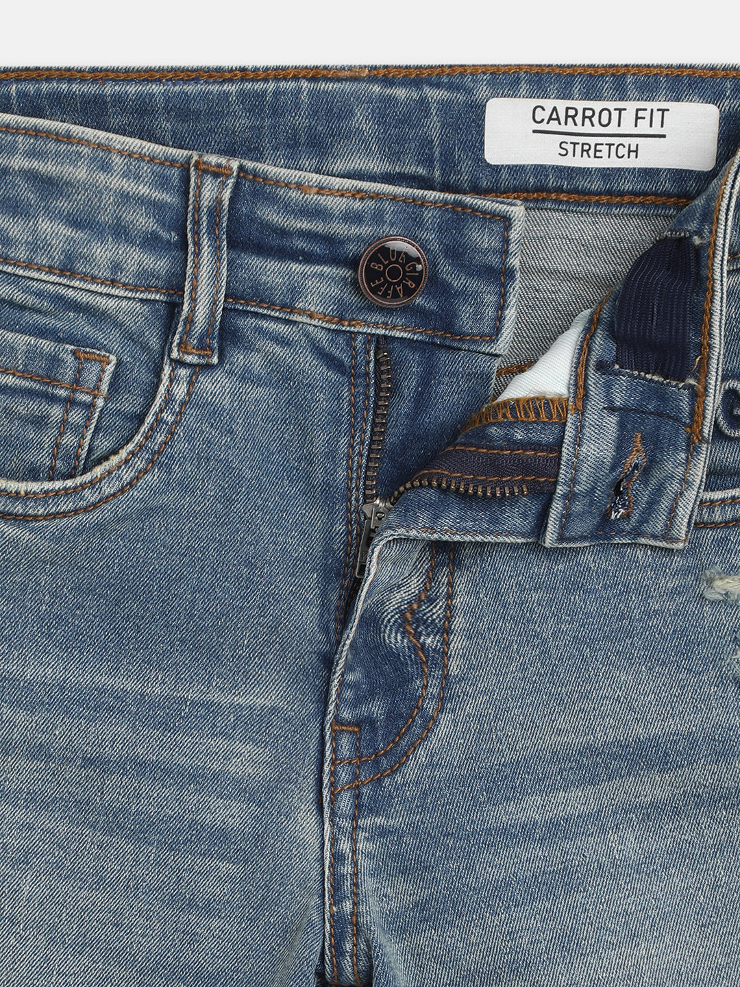 Blue Giraffe Boys Blue Solid Carrot Fit Jeans